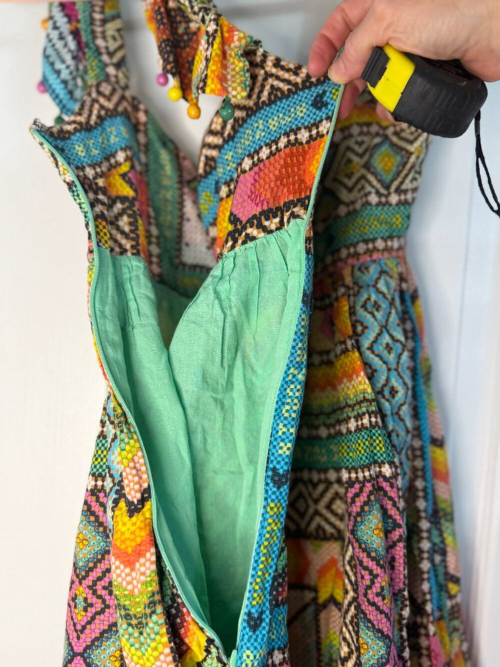 FARM Rio Mixed Prints Patchwork Dress-Midi-XS- Beaded-Tassels- XS- MSRP $325 - Picture 7 of 16